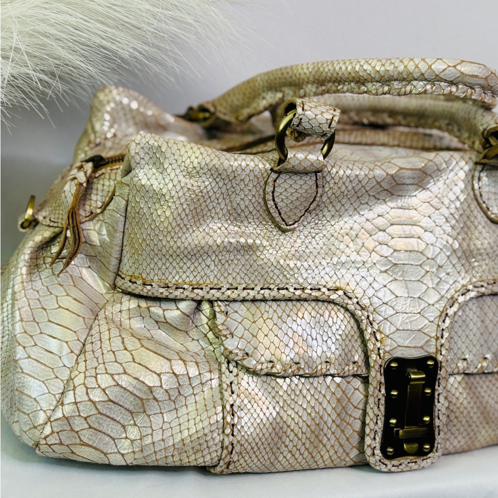 Designer Carla Mancini Metallic Python Leather Em… - image 3
